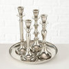 5 Piece Table Top Silver Candle Stick Holders On Tray