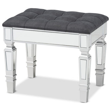 Hedia Gray Fabric Upholstered and Silver Finished Wood Ottoman