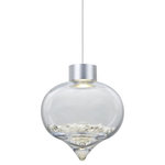 Besa Lighting - Besa Lighting 1XT-TERRACL-LED-SN Terra - 8" 6W 1 LED Pendant with Flat Canopy - The Terra LED Mini Pendant is comprised of an appealling heart-shaped clear glass, accented by an interesting dimensioned clear tip with dazzling clear crystals layed onto the bottom. The splash of concealed LED downlight onto the cut crystals makes the Terra a stunning display of light refractions. The 12V cord pendant fixture is equipped with a 10' braided coaxial cord with teflon jacket and a low profile flat monopoint canopy. These stylish and functional luminaries are offered in a beautiful Satin Nickel finish.  Canopy Included: TRUE  Shade Included: TRUE  Cord Length: 120.00  Canopy Diameter: 5 x 5 x 0 Dimable: TRUE  Color Temperature: 2  Lumens: 450  CRI: 85+  Rated Hours: 0 HoursTerra 8" 6W 1 LED Pendant with Flat Canopy Satin Nickel Clear Crystals GlassUL: Suitable for damp locations, *Energy Star Qualified: n/a  *ADA Certified: n/a  *Number of Lights: Lamp: 1-*Wattage:6w LED bulb(s) *Bulb Included:Yes *Bulb Type:LED *Finish Type:Satin Nickel