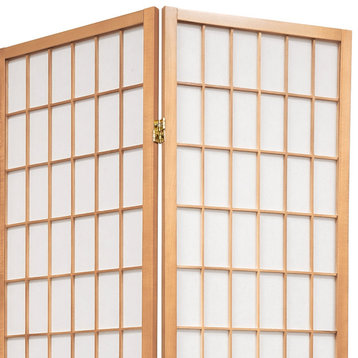 Modern Classic Room Divider, Window Pane Rice Paper Screens, Natural/5 Panels