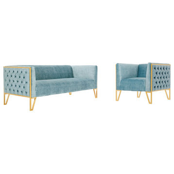 Vector Sofa and Armchair Set of 2 in Ocean Blue and Gold