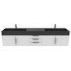 Amazon 84" Wall Mounted Bathroom Vanity Set, White, Black Top, Chrome Handles