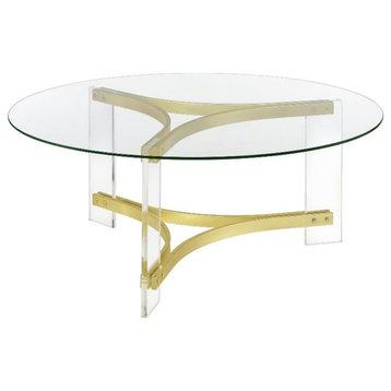 Coaster Janessa Round Glass Coffee Table with Acrylic Legs in Clear and Brass