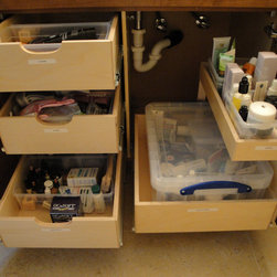 Bathroom Pull Out Shelves with Scooped Handles - Bathroom Cabinets