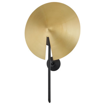 Equilibrium 1 Light Wall Sconce, Black Finish, Aged Brass Shade