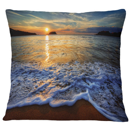 Peaceful Sandy Beach With Waves Throw Pillow, 16"x16"