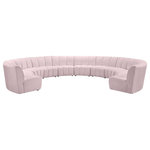 Meridian Furniture - Infinity Channel Tufted Velvet Modular Chair, Pink, 10 Piece - Create a seating group that works for every possible situation with this Infinity 10-piece sectional and other pieces in the Infinity collection. Upholstered in soft pink velvet material that feels great against the skin and offers long-wearing beauty, this piece fits with other Infinity items for an infinite number of combinations that get your seating requirements just right but that look just as nice when used on their own.