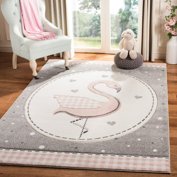 Safavieh Carousel Kids Area Rug, CRK154, Pink and Ivory, 4'x4'Square