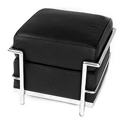 Cube Le Corbusier Black Leather Ottoman - Footstools And Ottomans