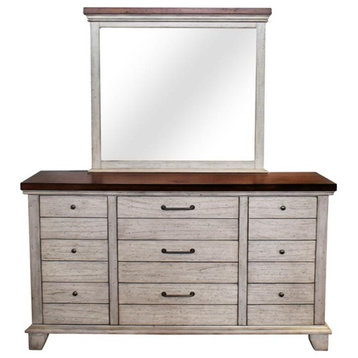 Bowery Hill Rustic Ivory Nine Drawer Dresser and Mirror Set