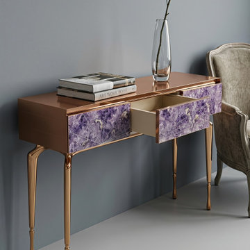 Luxury Stone Inlay Console Table with Three Drawers | Custom Natural Stone Entry