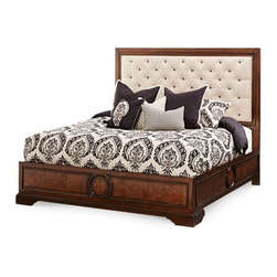 AICO Furniture - Bella Cera Queen Panel Bed with Fabric Tufted Headboard - 38000 - Panel Beds