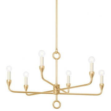 6 Light Chandelier-18.75 Inches Tall and 30.75 Inches Wide-Vintage Gold Leaf