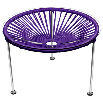 Zicatela Indoor/Outdoor Handmade Side Table, Purple Weave, Chrome Frame