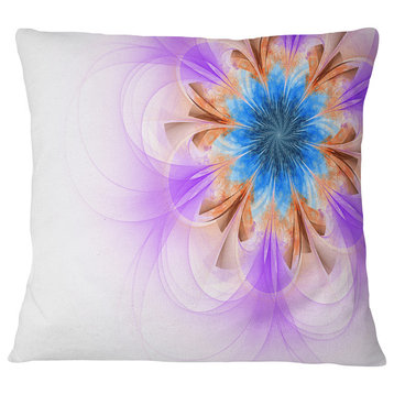 Blue and Purple Symmetrical Fractal Flower Floral Throw Pillow, 16"x16"