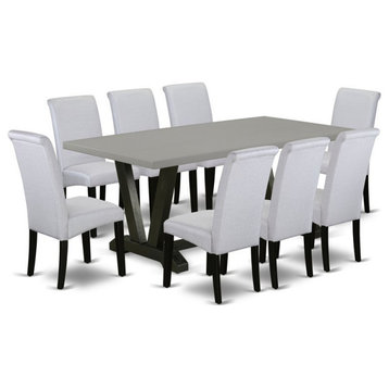 East West Furniture V-Style 9-piece Wood Dining Set in Black/Gray