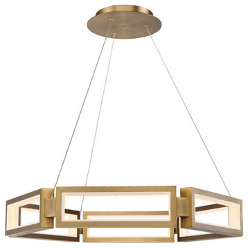 Mies 35" LED Chandelier 3000K, Aged Brass