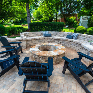 Stone Fire Pit Patio with Curved Seating Wall