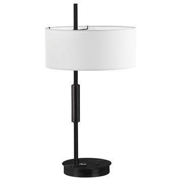 FTG-261T-MB-WH 1 Light Incandescent Table Lamp, Matte Black w/ White Shade