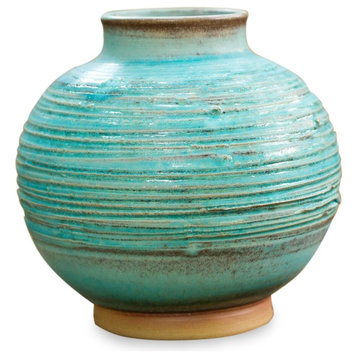 Novica Asian Aqua Ceramic Vase