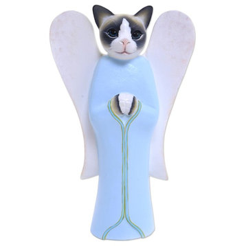Kitty Cat Angel Wood Statuette