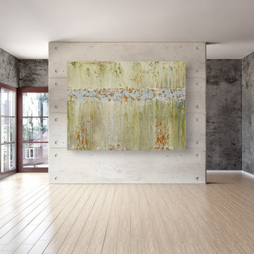 Large Modern Abstract Painting in Green and Orange