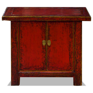 Distressed Red Elmwood Chinese Mandarin Cabinet