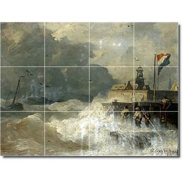 Andreas Achenbach Waterfront Painting Ceramic Tile Mural #93, 32"x24"