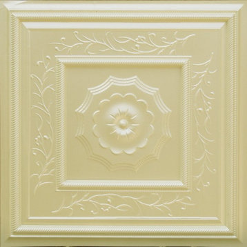 24"x24" Faux Tin Ceiling Tiles, Glue-up or Drop-in, Set of 6, Cream Pearl