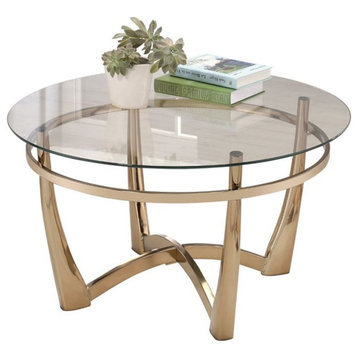 Catania Modern Round Glass Top Coffee Table in Champagne Finish