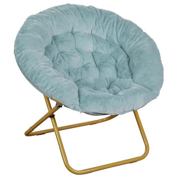 Gwen 38" Oversize Faux Fur Folding Saucer Moon Chair, Dusty Aqua/Soft Gold