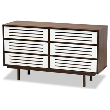 Hawthorne Collections 6 Drawer Wooden Double Dresser in Walnut and White