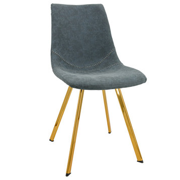 LeisureMod Markley Modern Leather Dining Chair With Gold Legs, Peacock Blue