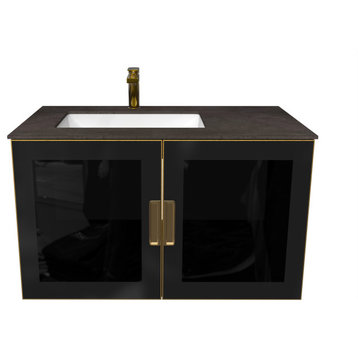 Solaria Modern Floating Solid Wood Bathroom Vanity Set with Glass Facade
