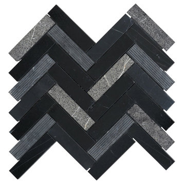 Modket Black Marble Stone Herringbone Mosaic Tile Kitchen Backsplash TDH94MO