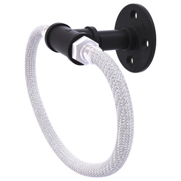 Pipeline Towel Ring with Stainless Steel Braided Ring, Matte Black