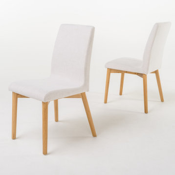 GDF Studio Katherine Fabric Seat and Wood Finish Dining Chairs, Set of 2, Beige/Oak