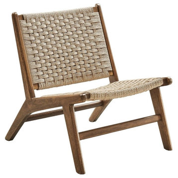 Modway Saoirse Woven Rope & Wood Accent Lounge Chair in Natural/Walnut