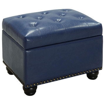 Modern Faux Leather Comfort Storage Ottoman, Blue