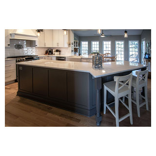 Siteline White Kitchen with Gray Island and Calacatta Miraggio Quartz ...