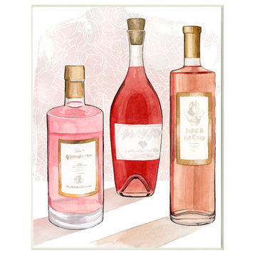 Paris Drinks Red Pink Watercolor Painting, 13"x19", Wood Art