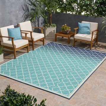 Sweety Outdoor Ombre Area Rug, Blue and Ivory, 7'10"x10'