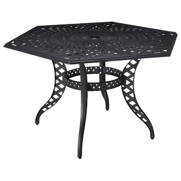 Patio Dining Table, Hexagonal Design & Mesh Patterned Top, Antique Matte Black