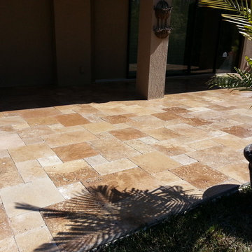 Noce Travertine French Pattern patio remodels