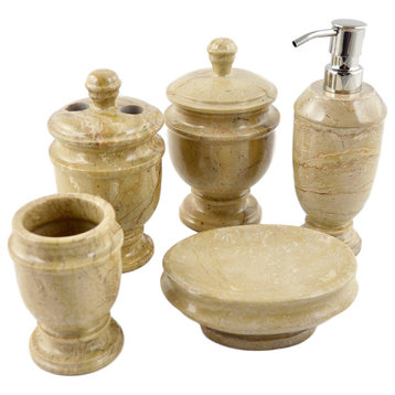 Sahara Beige Marble 5-Piece Bathroom Accessories Set of Siberian Collection