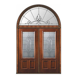 Pre-hung Transom Double Door 80 Wood Mahogany Kensington 2/3 Lite - Front Doors