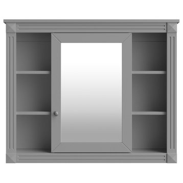 35'' x 28'' Wall Mounted Bath Storage Cabinet with Mirror, Grey