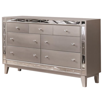 Wooden Dresser With 7 Drawers, Mercury Silver