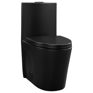 St. Tropez One Piece Toilet Vortex Flush, Black, Black Hardware 1.1/1.6 gpf