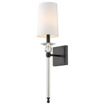 Z-Lite - Ava One Light Wall Sconce, Matte Black - Capture the upscale elegance of a wall-mounted fixture that delivers ambient lighting as it updates the look of a bathroom bedroom or hallway. Made from matte black finish steel and crystal and topped with a sleek white fabric shade this one-light wall sconce embellishes a classic design scheme with a traditional lamp motif and artistic crystal accents.